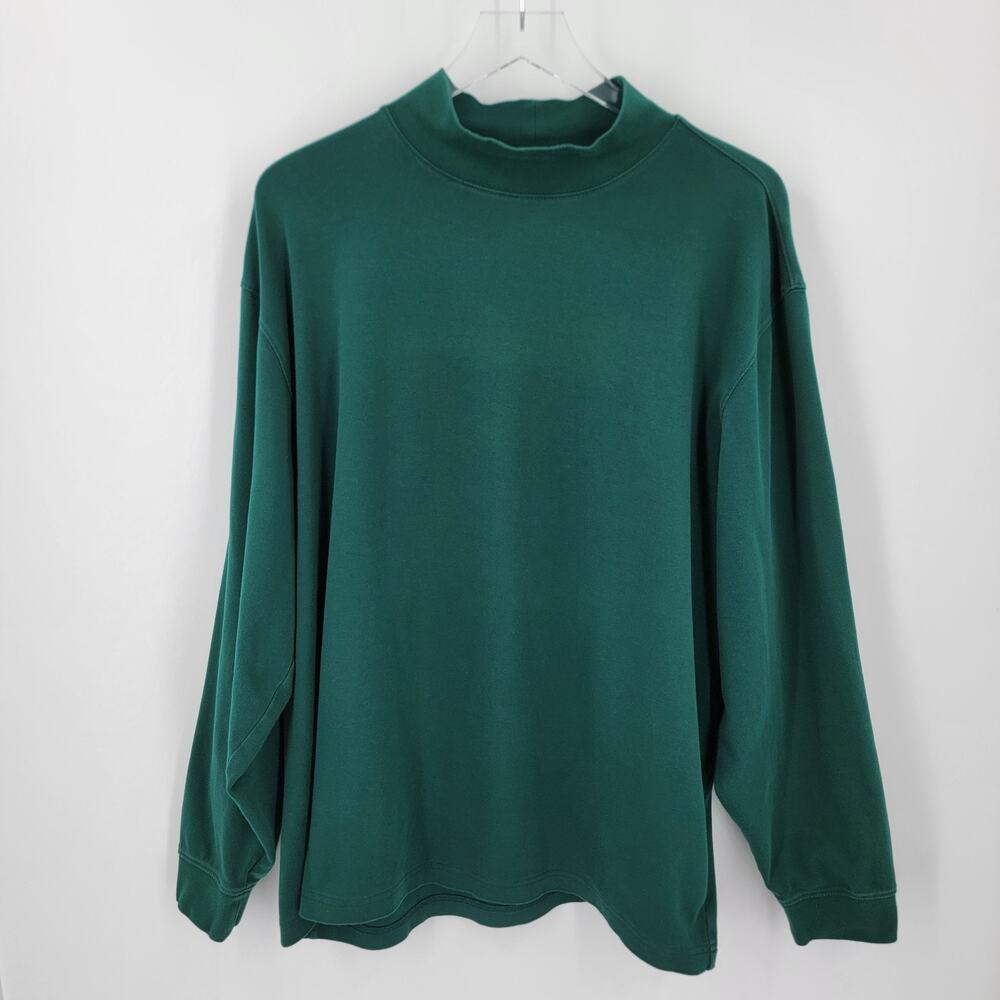 L.L.Bean Shirt Mens 2XL Traditional Fit Green Mock Neck Cotton Knit Pullover